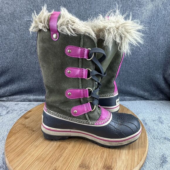 Sorel Girls Joan of Arc Size 1 Boots Green Shearling Winter Leather Waterproof - Picture 5 of 9